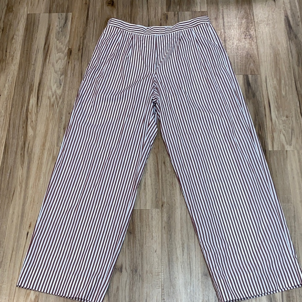 RAG & BONE Lacey Brown Poplin White Stripe Wide Leg Pant Womens Sz 8 - Picture 5 of 14